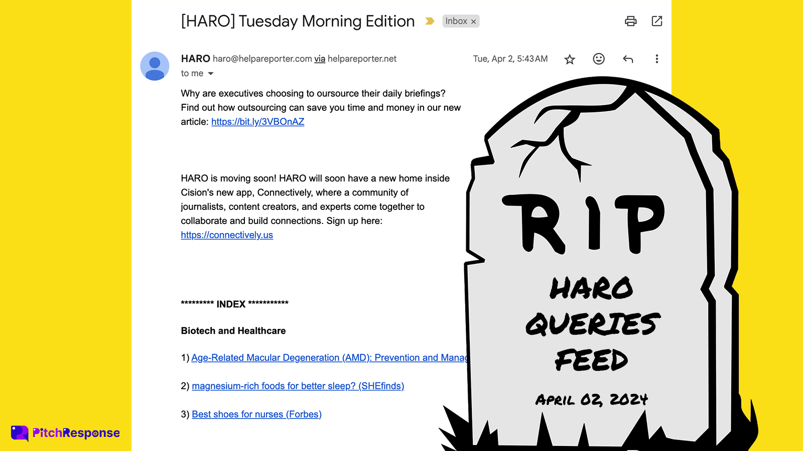 HARO query email feed dead